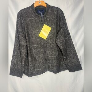 Denim & Co Black Charcoal Gray Denim Jean Jacket Paisley Embroidered Chore Sz L